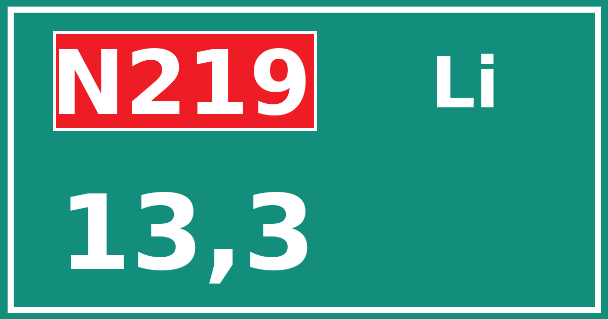 Hectometerbord N219 13,3 zijde Li