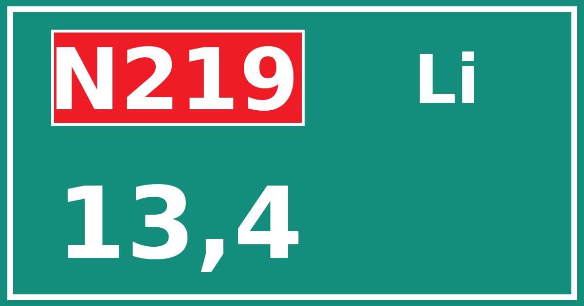 Hectometerbord N219 13,4 zijde Li
