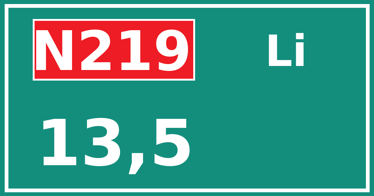 Hectometerbord N219 13,5 zijde Li