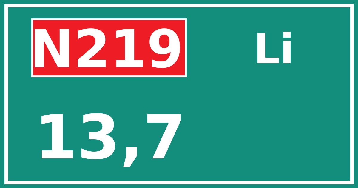 Hectometerbord N219 13,7 zijde Li