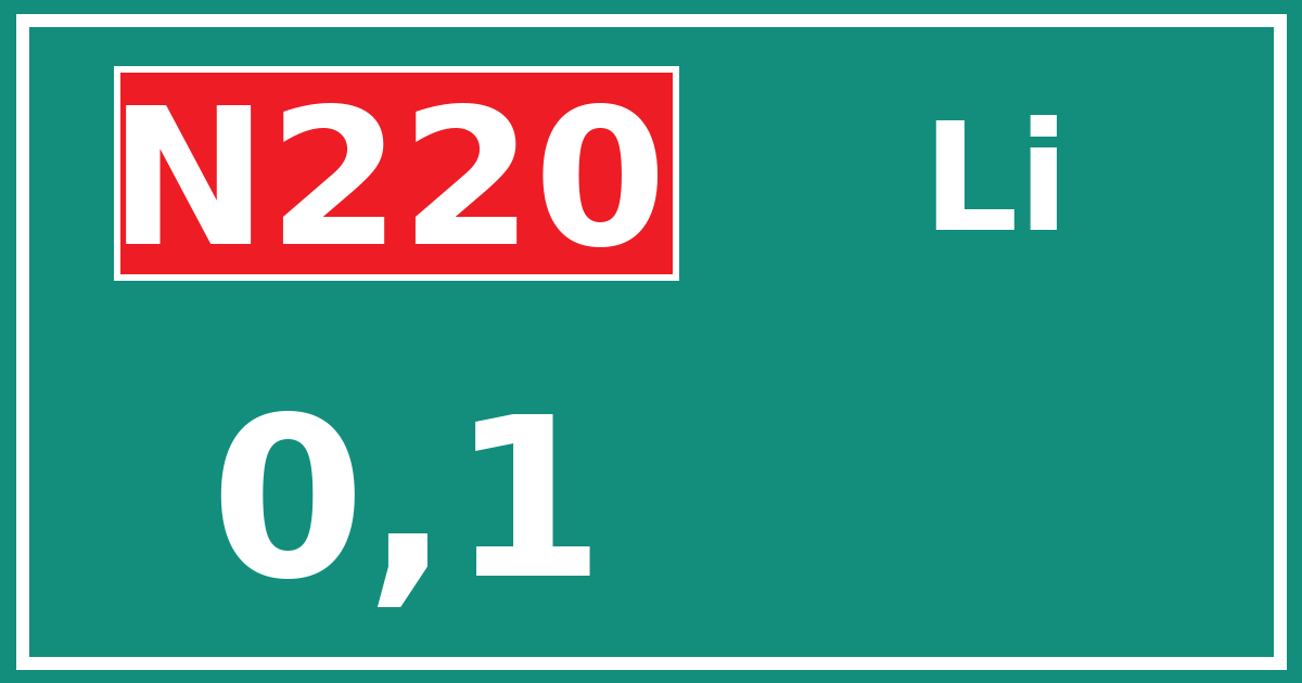Hectometerbord N220 0,1 zijde Li