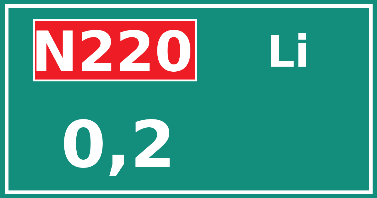 Hectometerbord N220 0,2 zijde Li