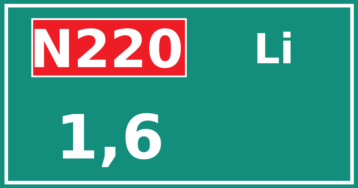 Hectometerbord N220 1,6 zijde Li
