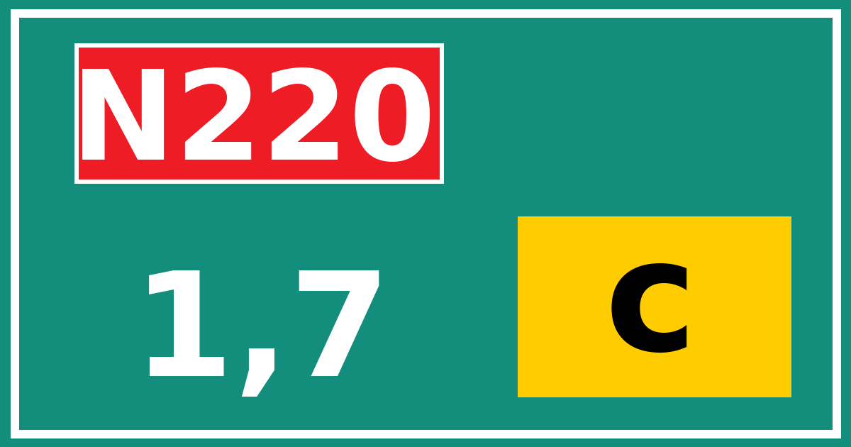 Hectometerbord N220 1,7 letter c