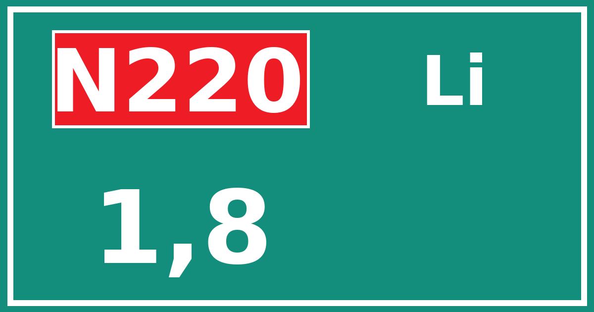 Hectometerbord N220 1,8 zijde Li