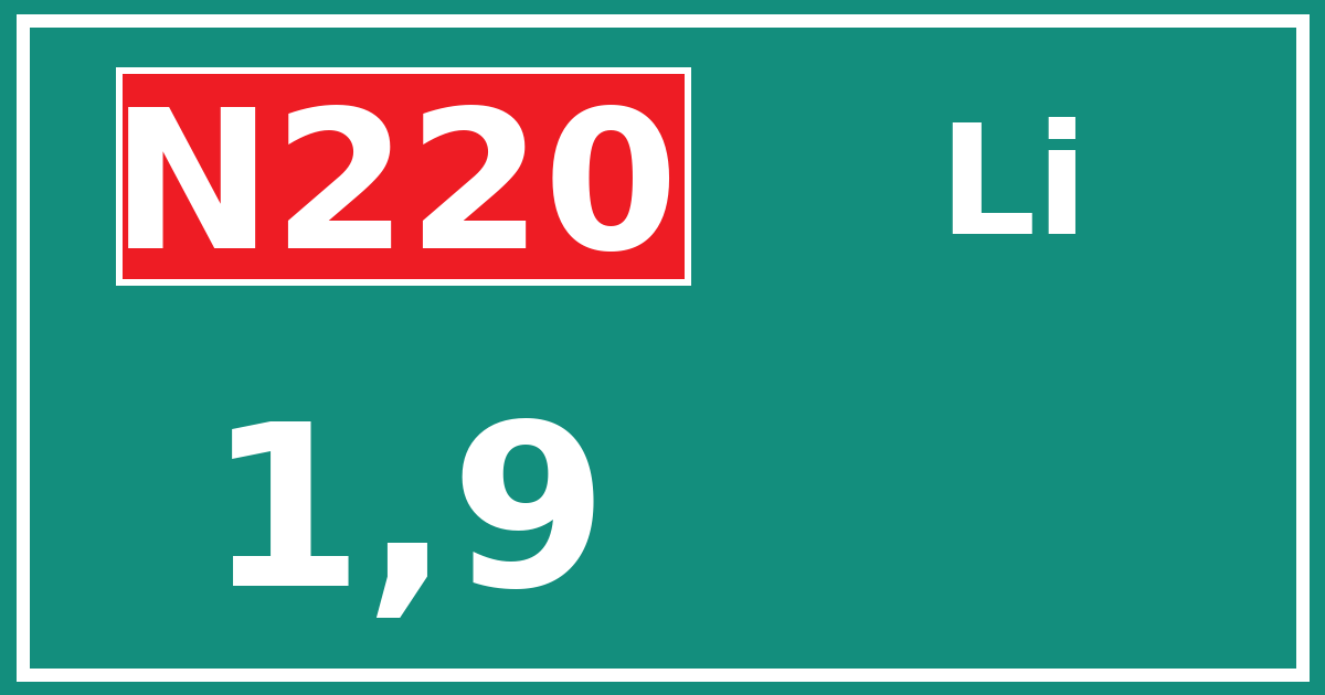 Hectometerbord N220 1,9 zijde Li