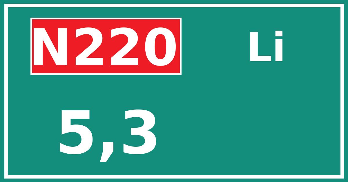 Hectometerbord N220 5,3 zijde Li
