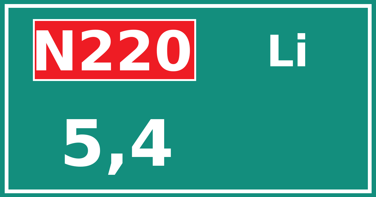Hectometerbord N220 5,4 zijde Li