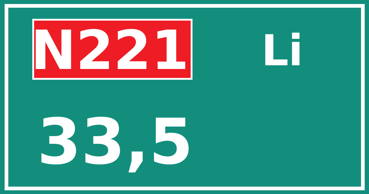 Hectometerbord N221 33,5 zijde Li