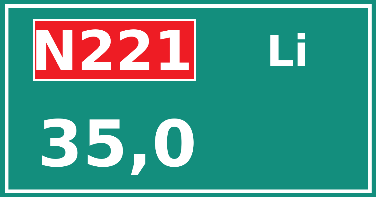 Hectometerbord N221 35,0 zijde Li