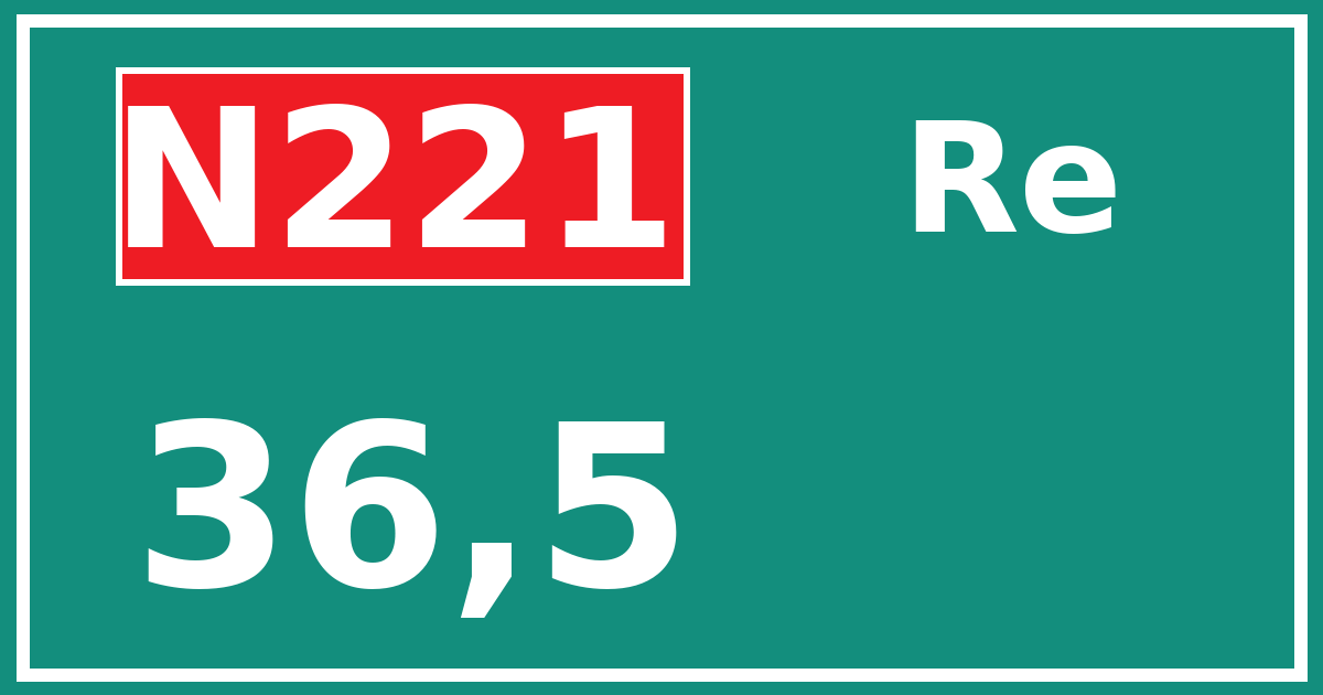 Hectometerbord N221 36,5 zijde Re