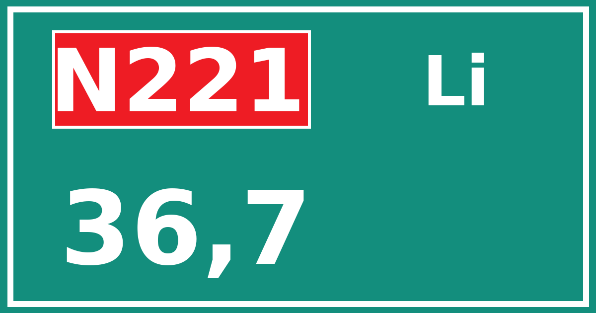 Hectometerbord N221 36,7 zijde Li