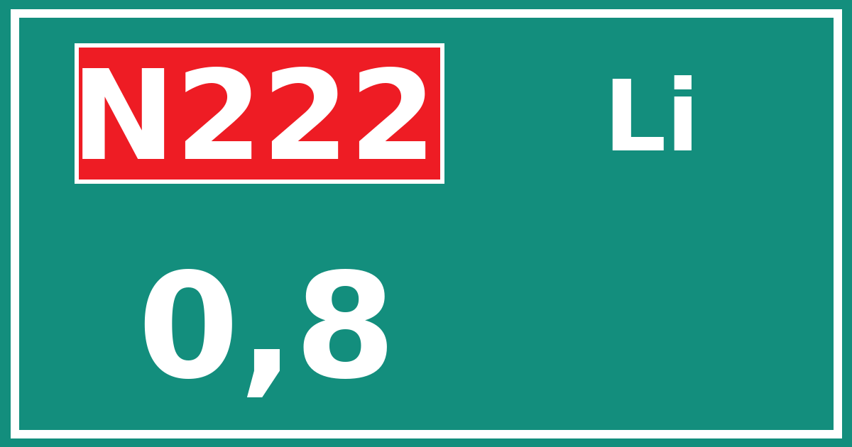 Hectometerbord N222 0,8 zijde Li