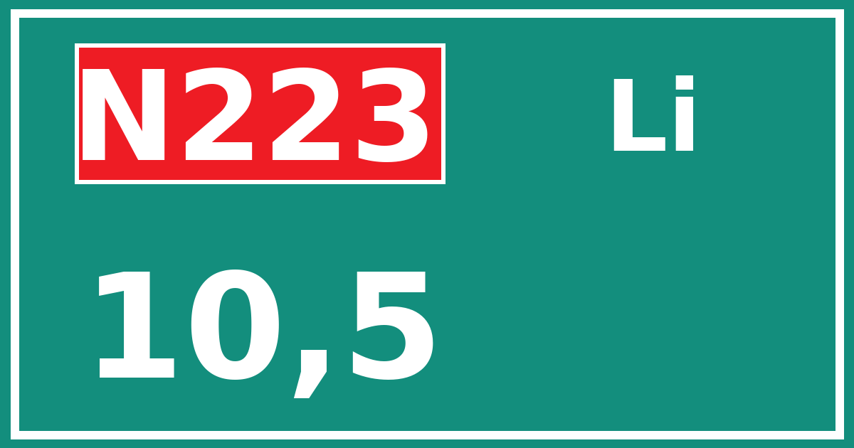 Hectometerbord N223 10,5 zijde Li