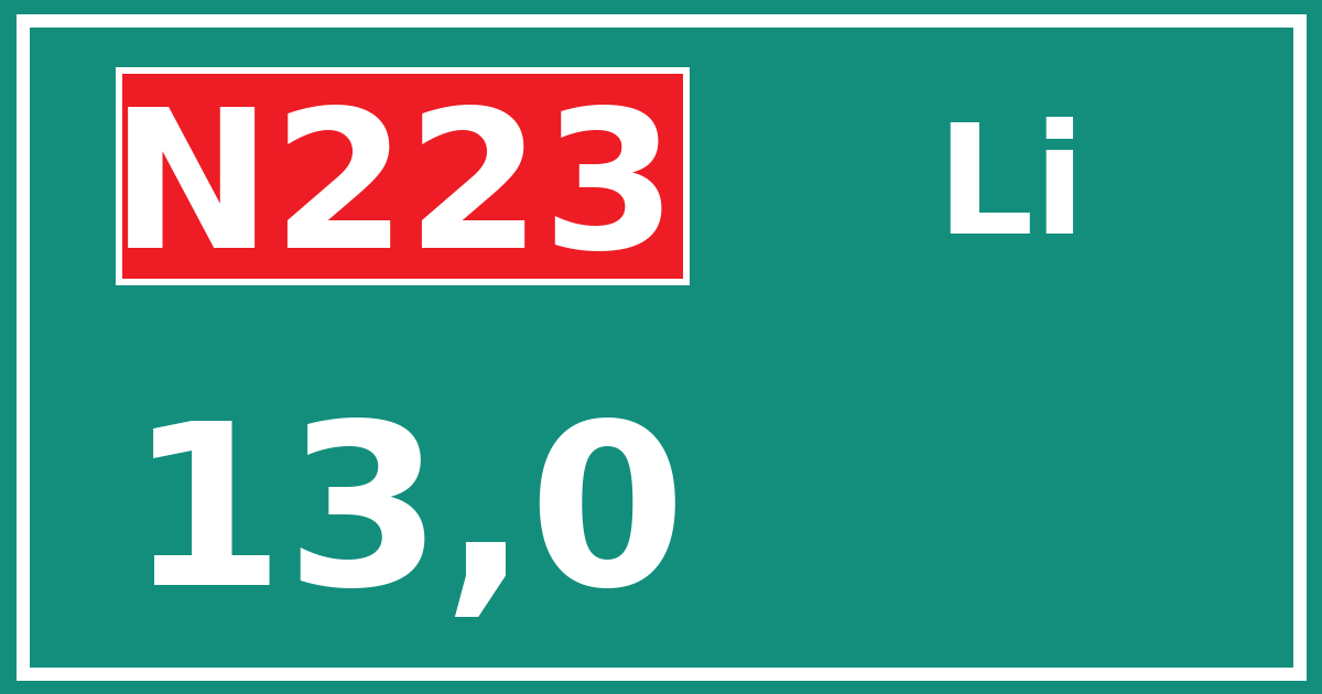 Hectometerbord N223 13,0 zijde Li