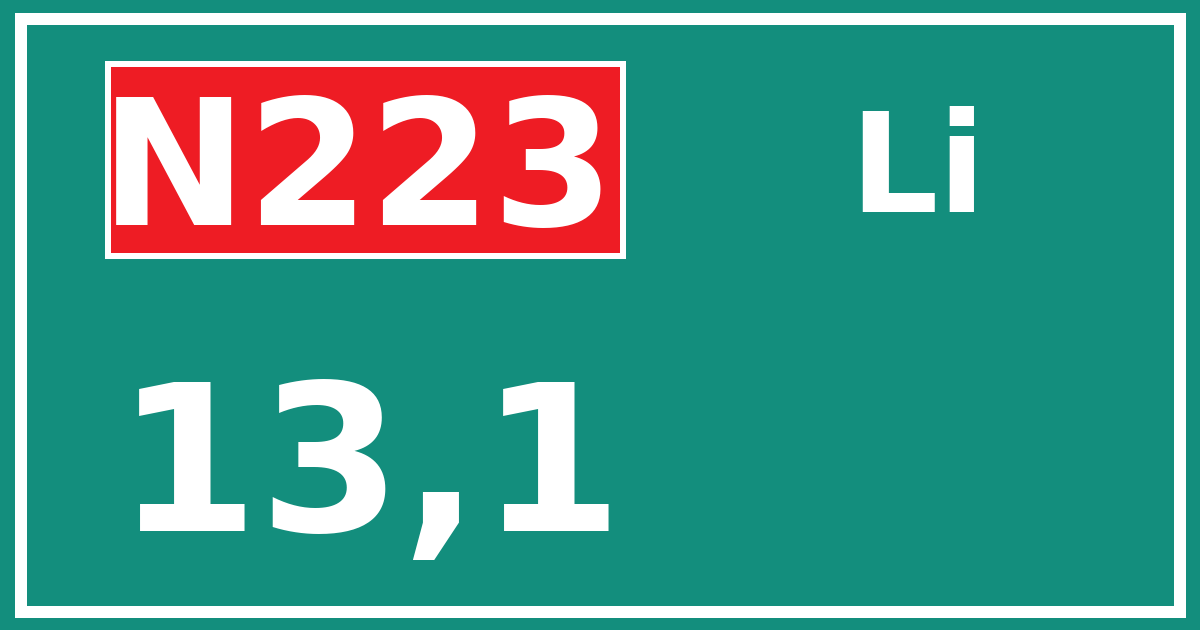 Hectometerbord N223 13,1 zijde Li