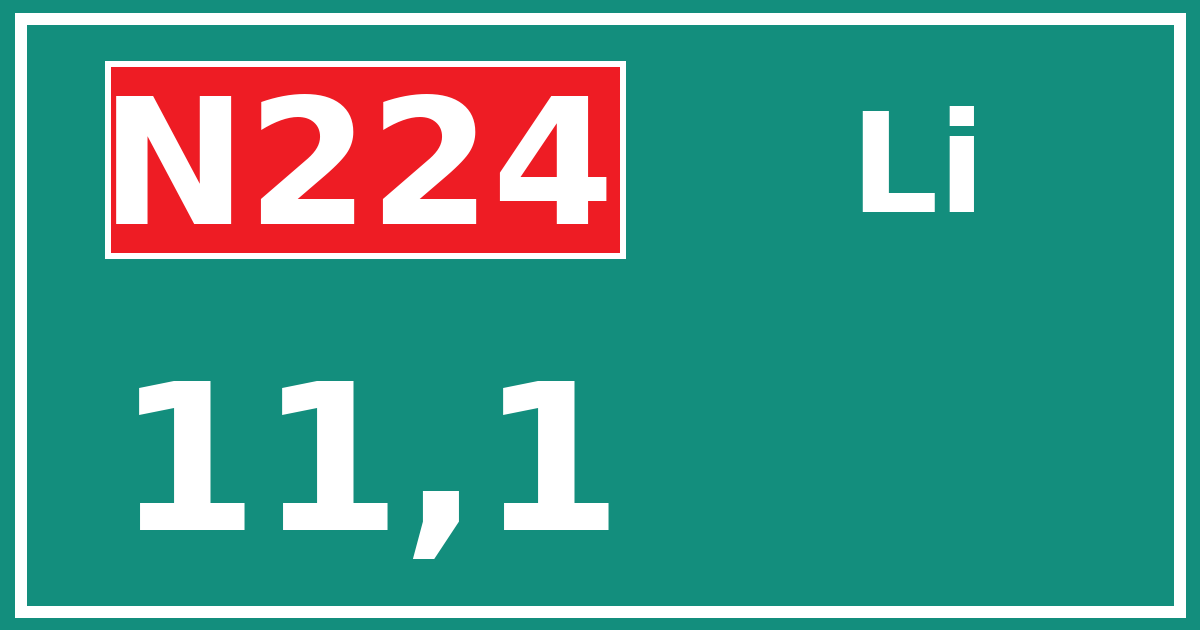 Hectometerbord N224 11,1 zijde Li