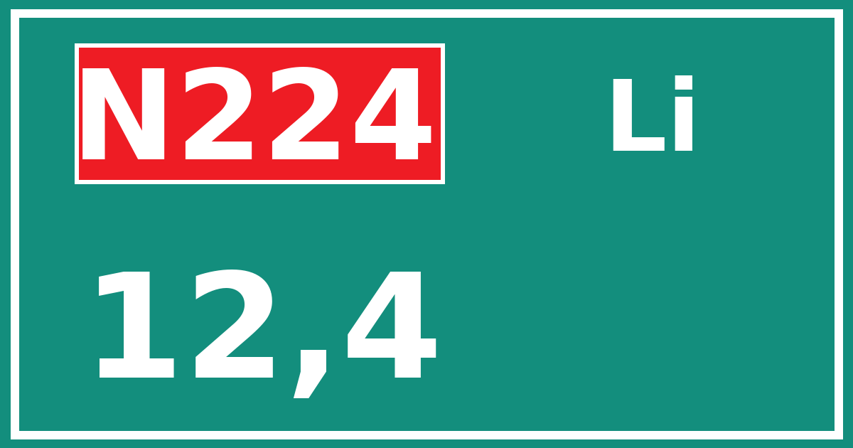 Hectometerbord N224 12,4 zijde Li