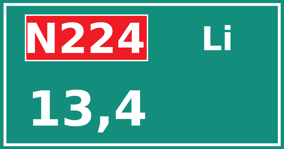Hectometerbord N224 13,4 zijde Li