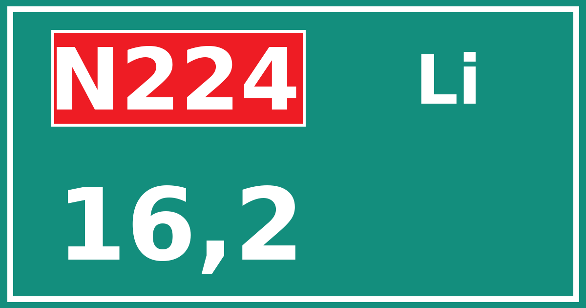 Hectometerbord N224 16,2 zijde Li