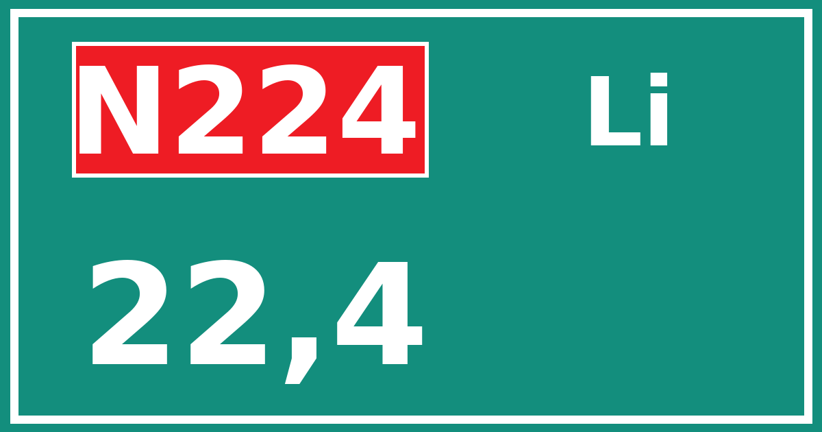 Hectometerbord N224 22,4 zijde Li