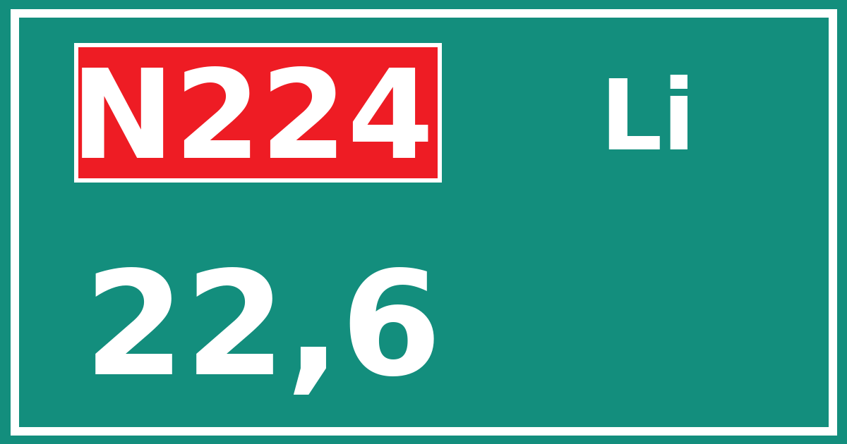 Hectometerbord N224 22,6 zijde Li