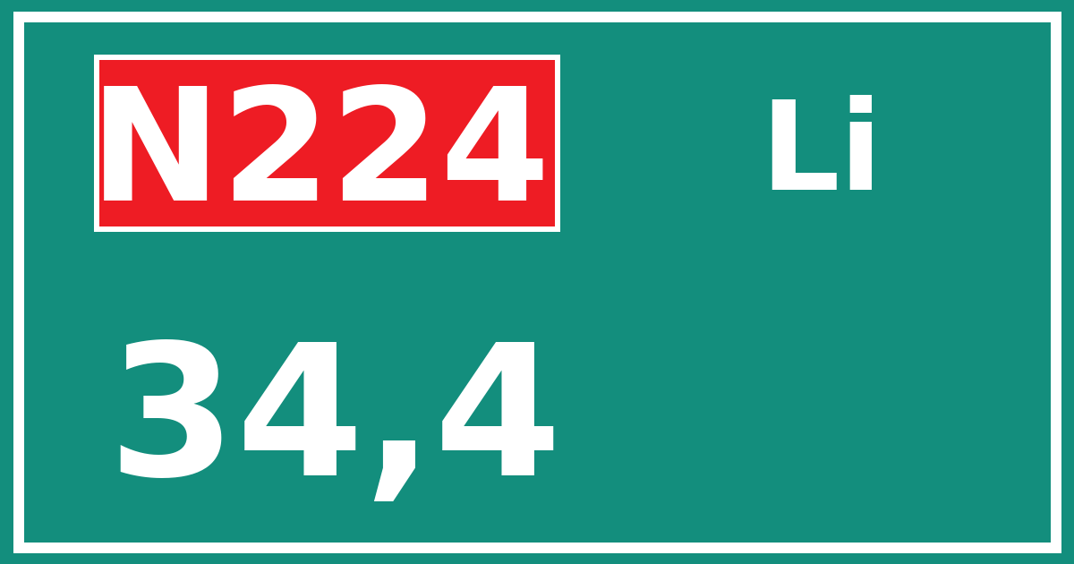 Hectometerbord N224 34,4 zijde Li