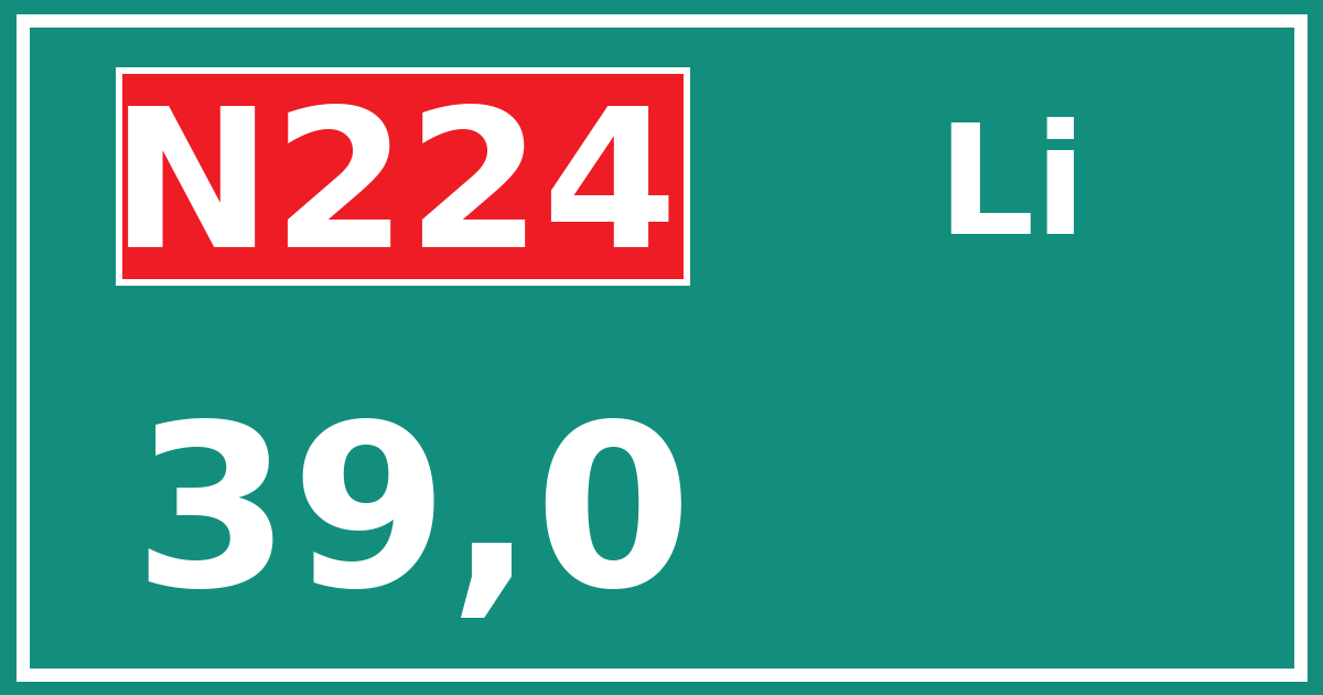 Hectometerbord N224 39,0 zijde Li