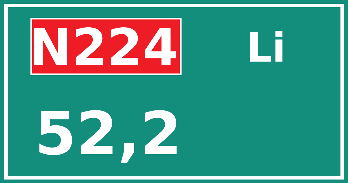 Hectometerbord N224 52,2 zijde Li