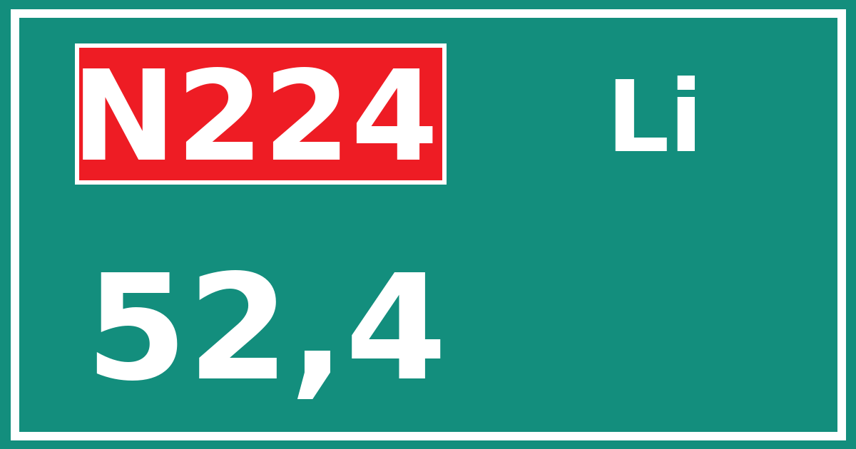 Hectometerbord N224 52,4 zijde Li