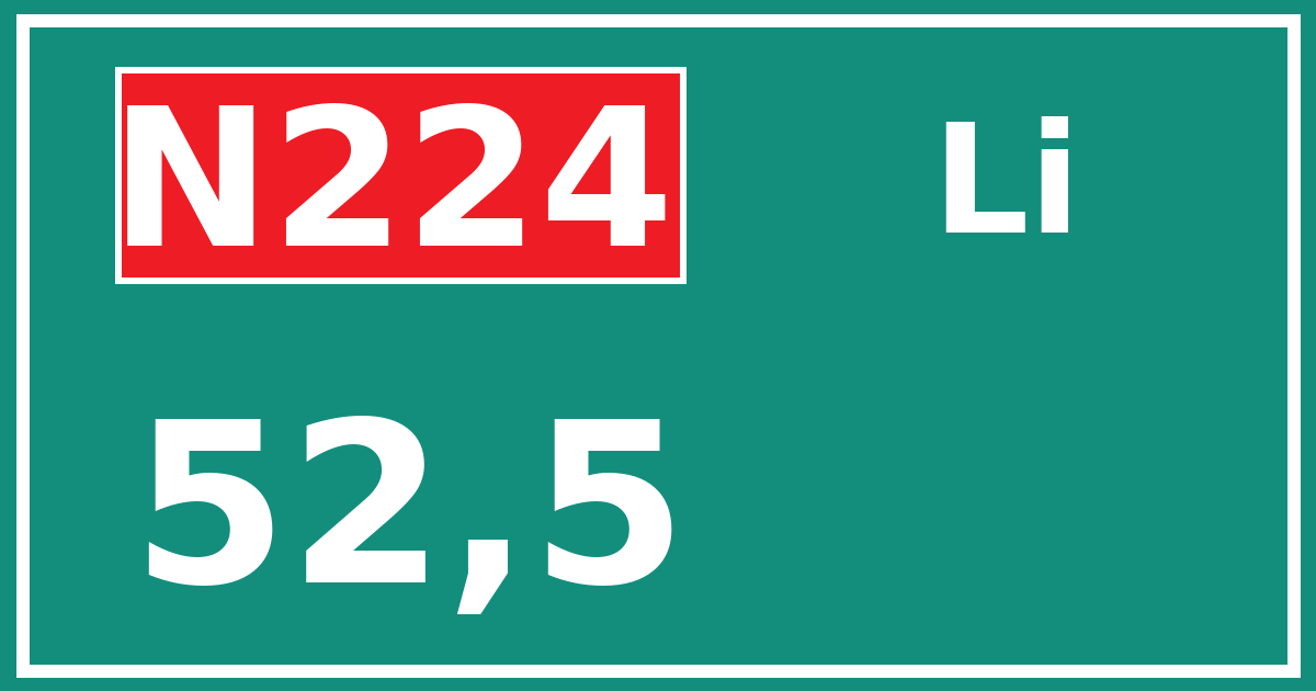 Hectometerbord N224 52,5 zijde Li