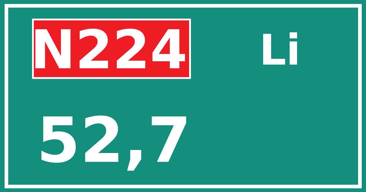 Hectometerbord N224 52,7 zijde Li