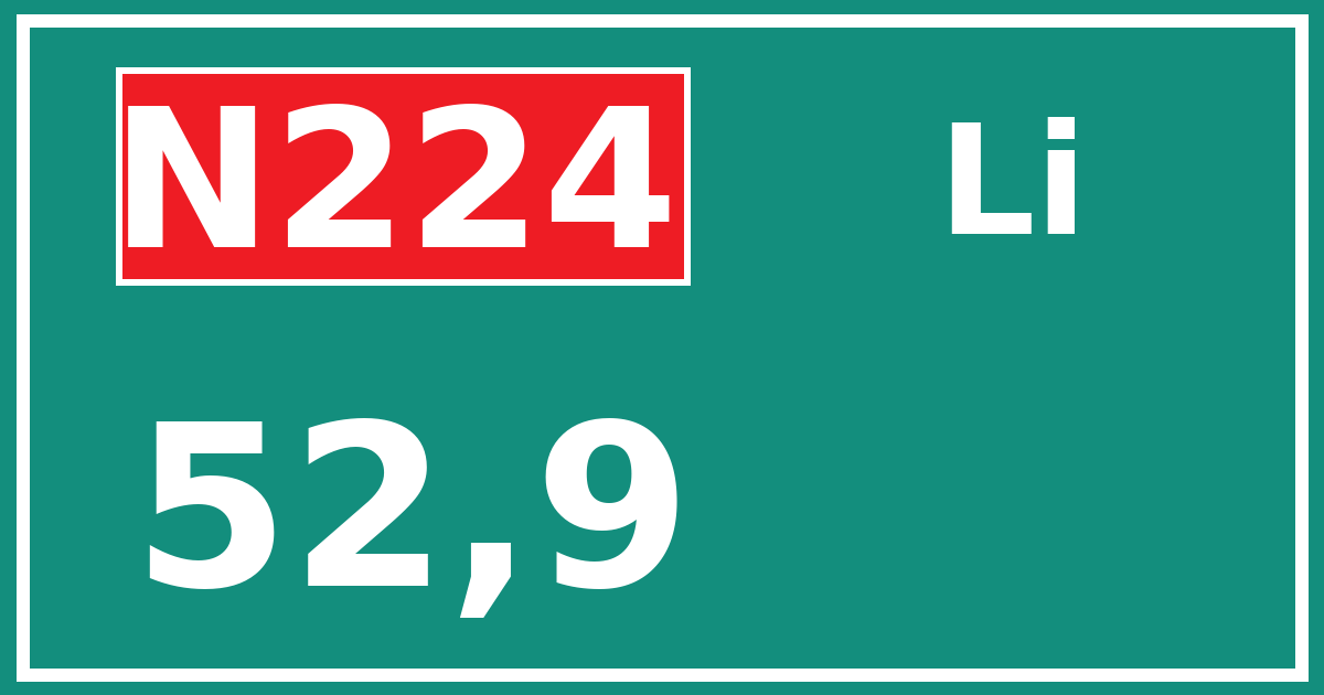 Hectometerbord N224 52,9 zijde Li