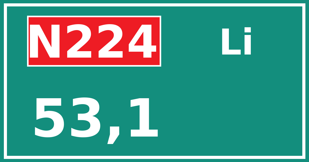 Hectometerbord N224 53,1 zijde Li