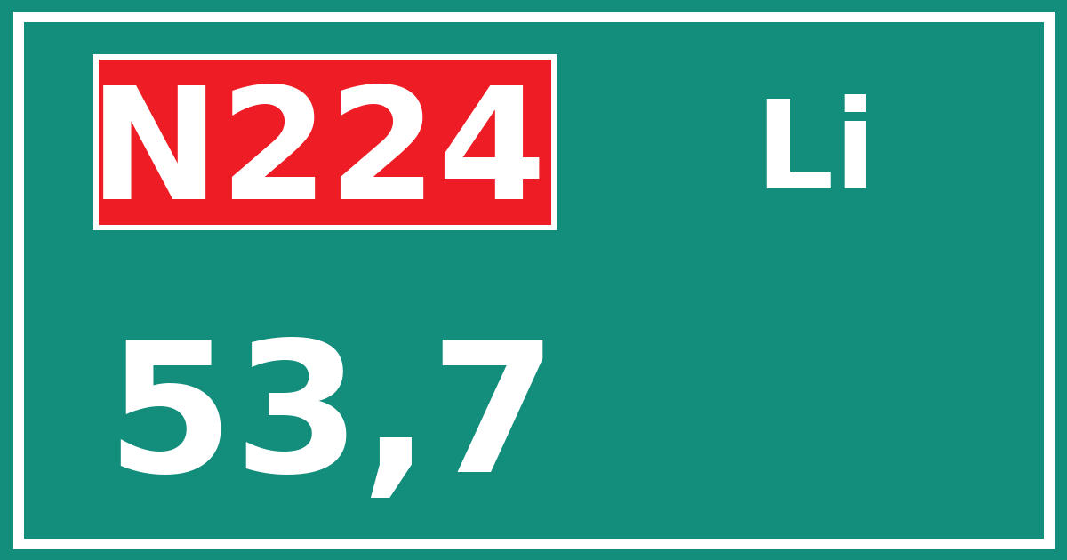 Hectometerbord N224 53,7 zijde Li