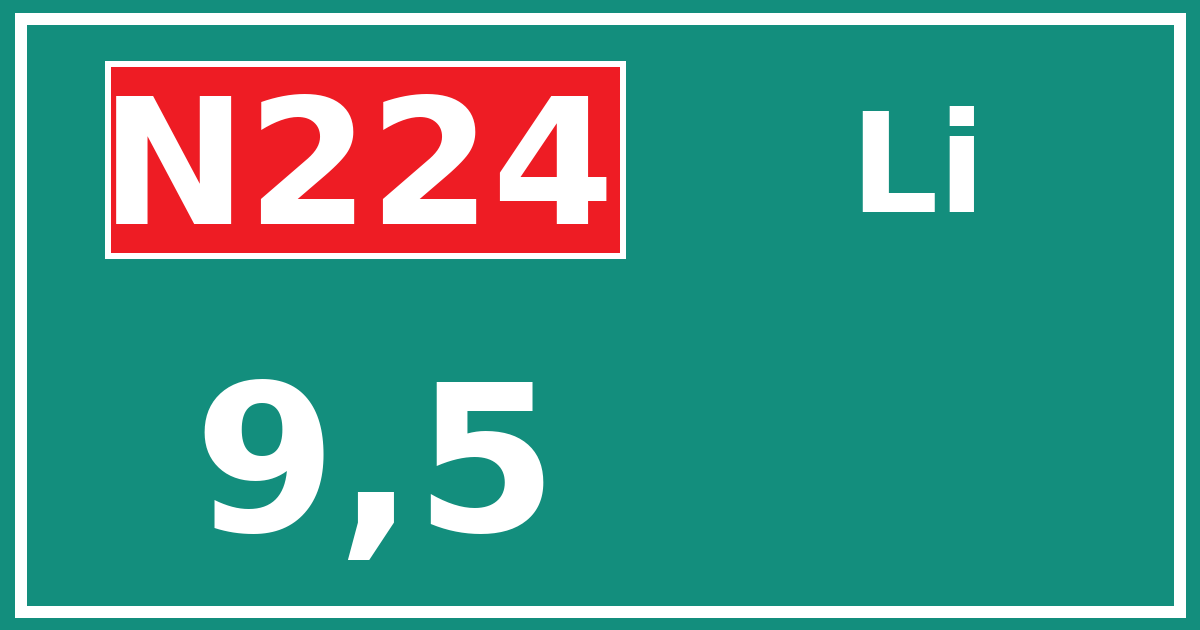 Hectometerbord N224 9,5 zijde Li