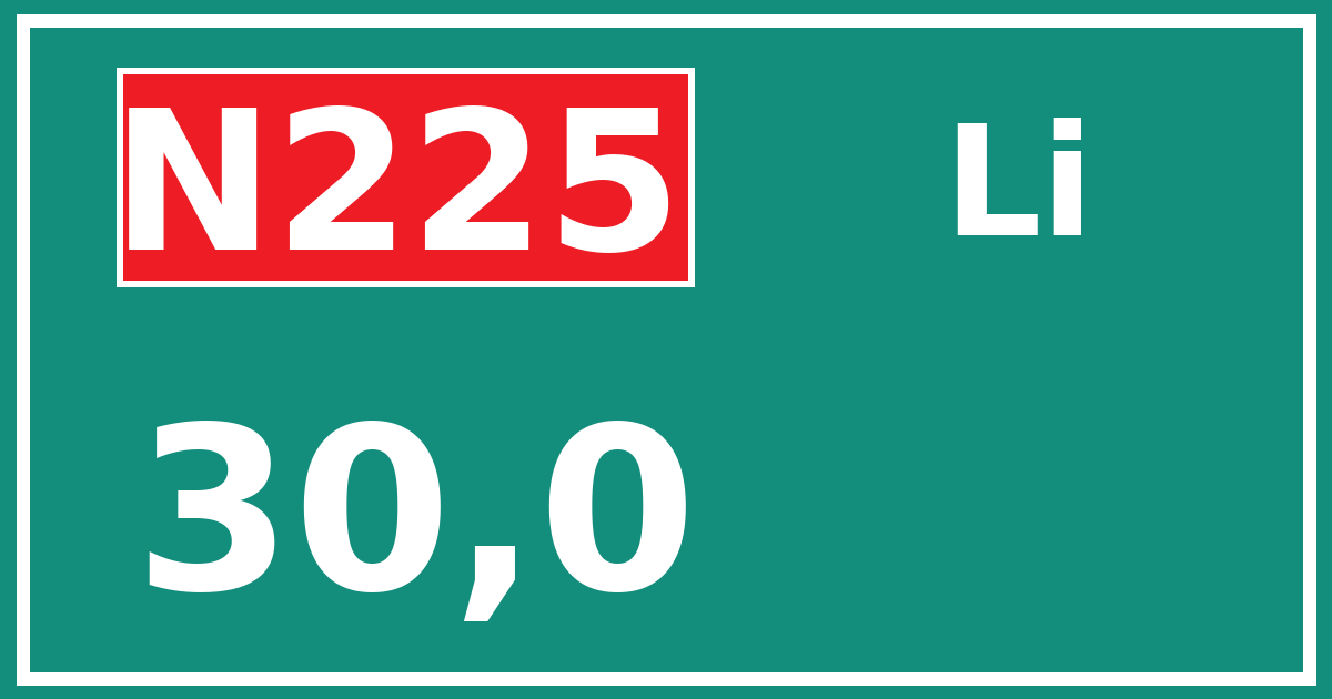 Hectometerbord N225 30,0 zijde Li