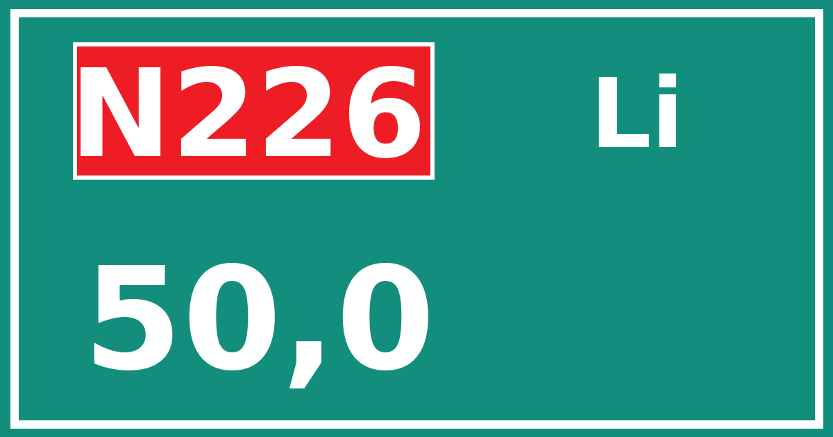 Hectometerbord N226 50,0 zijde Li