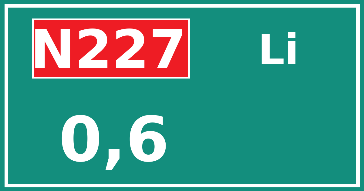Hectometerbord N227 0,6 zijde Li