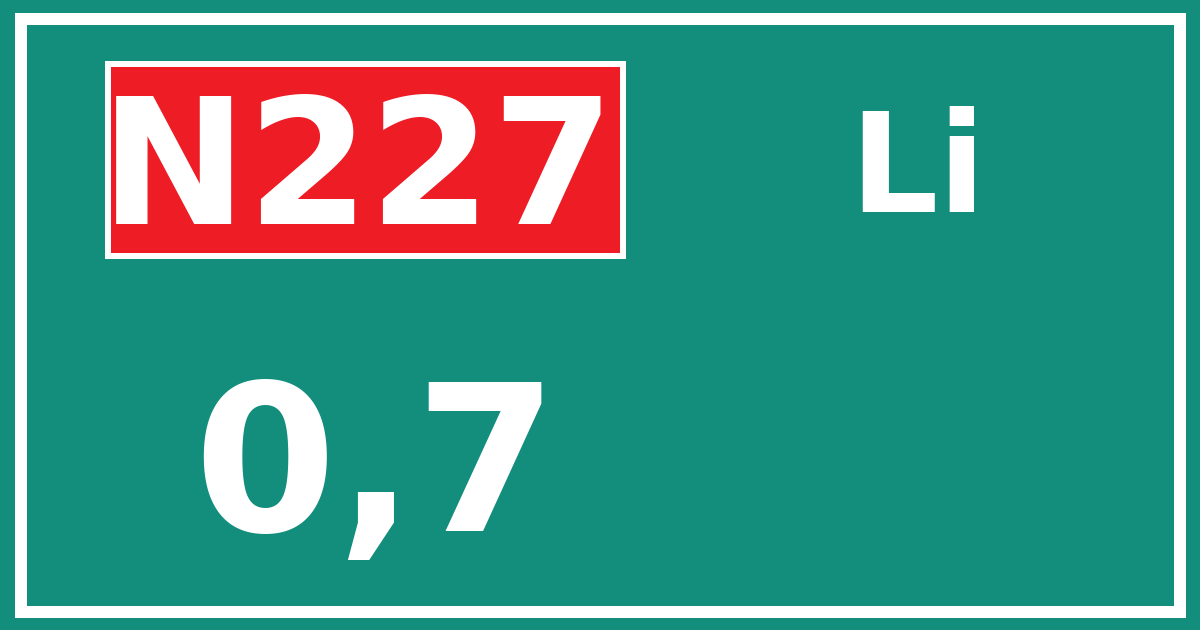 Hectometerbord N227 0,7 zijde Li