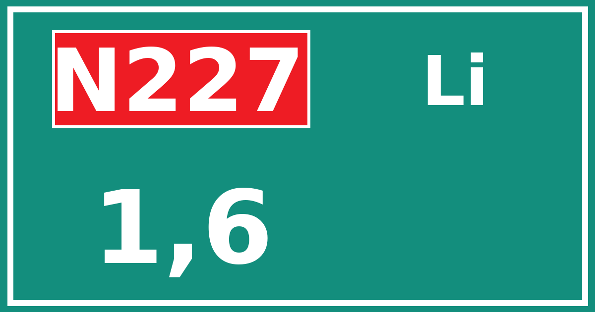 Hectometerbord N227 1,6 zijde Li