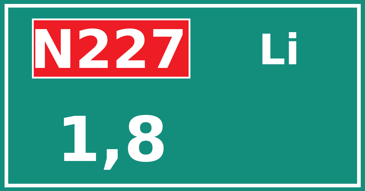 Hectometerbord N227 1,8 zijde Li