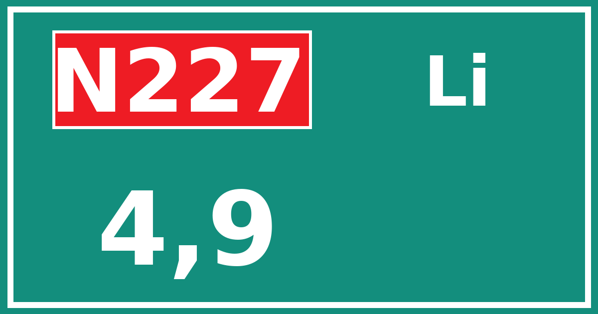 Hectometerbord N227 4,9 zijde Li