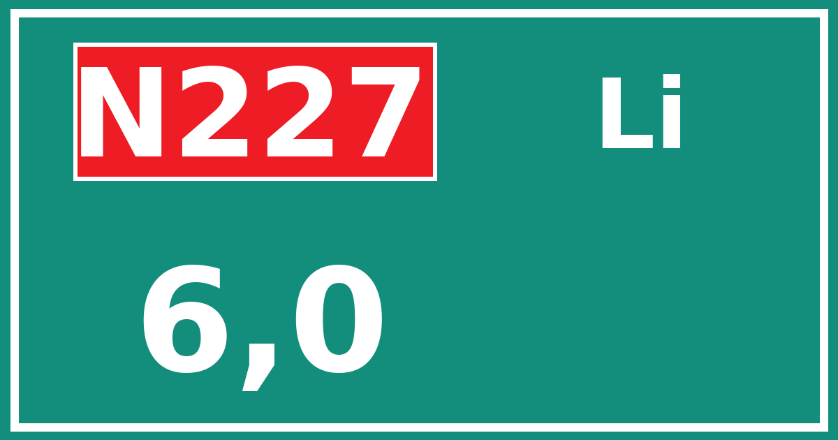 Hectometerbord N227 6,0 zijde Li