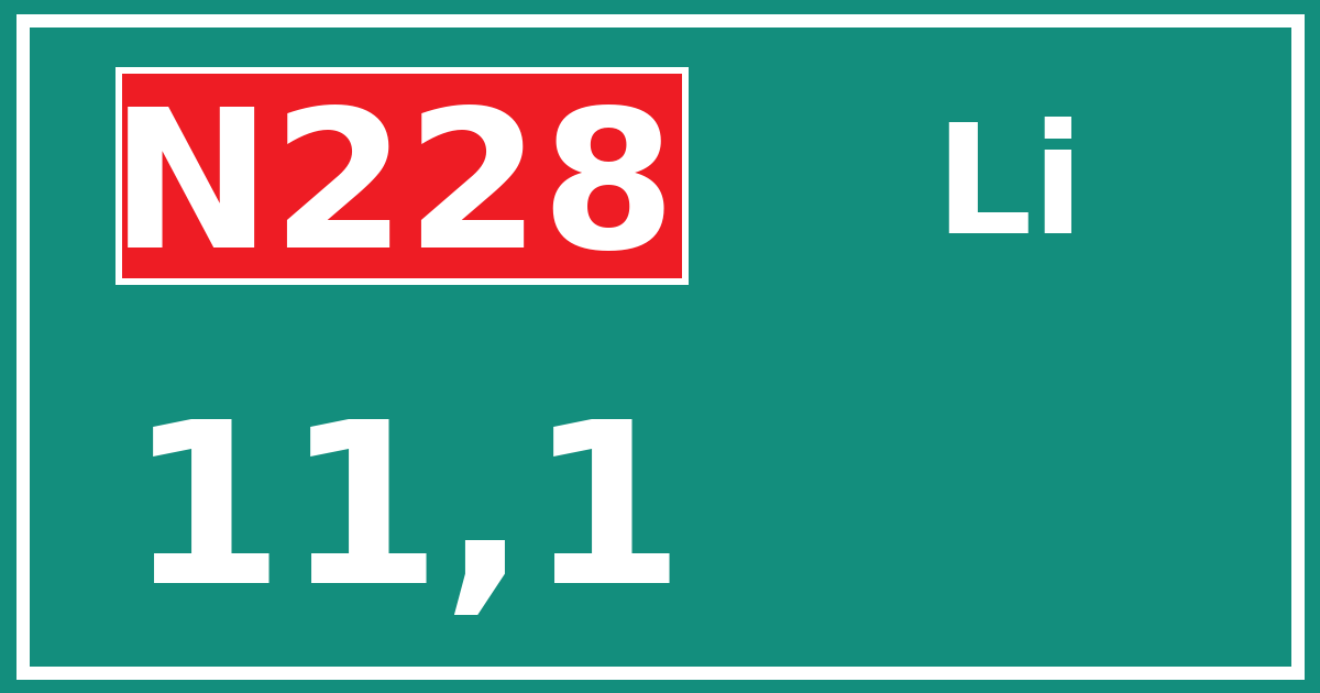 Hectometerbord N228 11,1 zijde Li