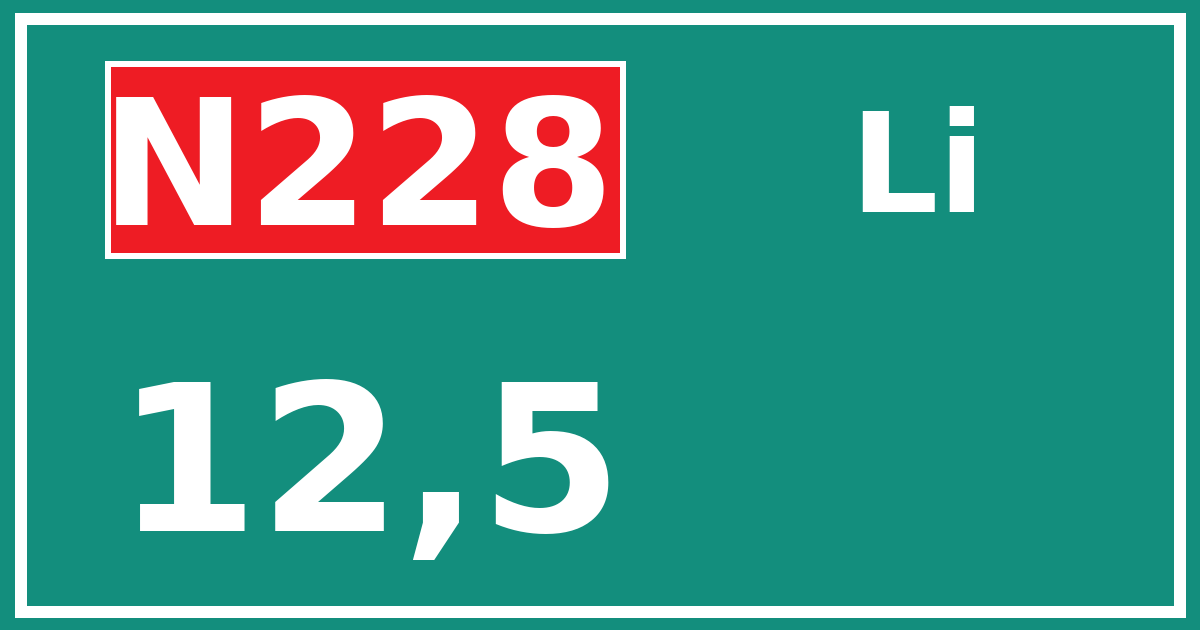 Hectometerbord N228 12,5 zijde Li