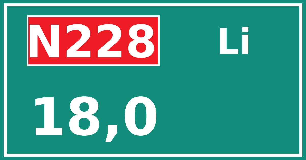 Hectometerbord N228 18,0 zijde Li