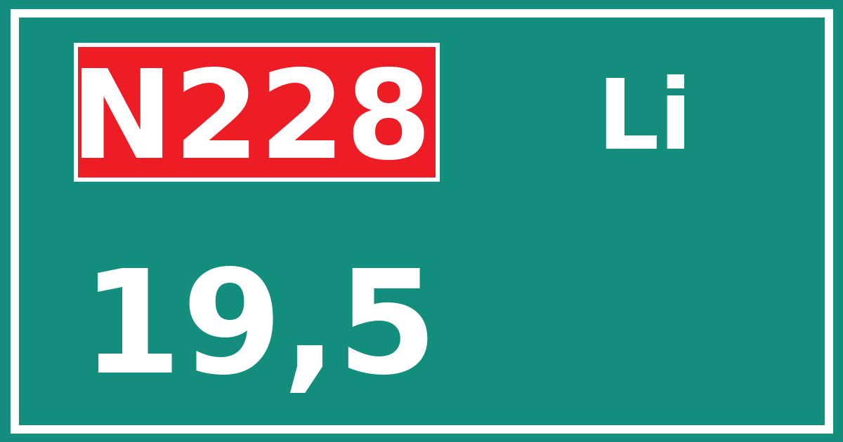 Hectometerbord N228 19,5 zijde Li