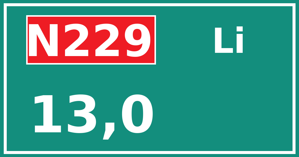 Hectometerbord N229 13,0 zijde Li