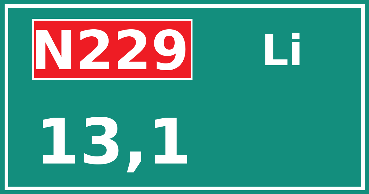 Hectometerbord N229 13,1 zijde Li